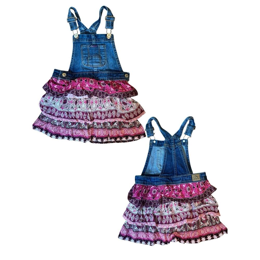 Jordache Denim Jean Bib Jumper Fabric Layered Ruffle Skirt Overalls Girls Sz 3-T